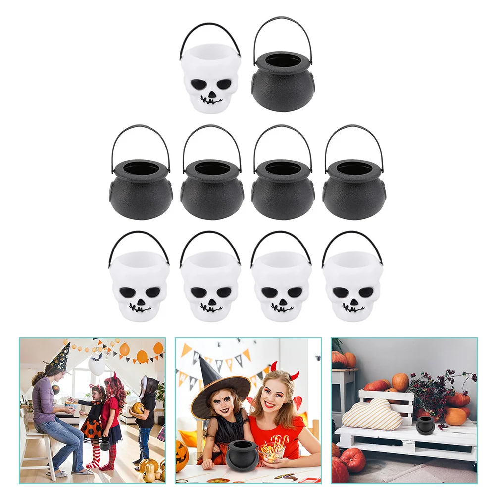 

10pcs Skull Design Candy Bucket Portable Halloween Treat Container Party Storage Pot For Holiday Decor Multi-Function Jar