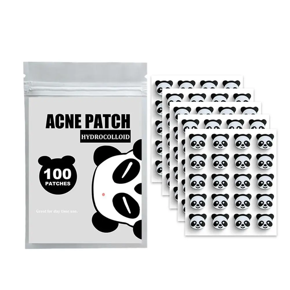 100 contagens hidrocolóide bonito panda acne espinha remendo para rosto, adorável pandas preto acne ponto remendo invisível zit capa stic t6w5