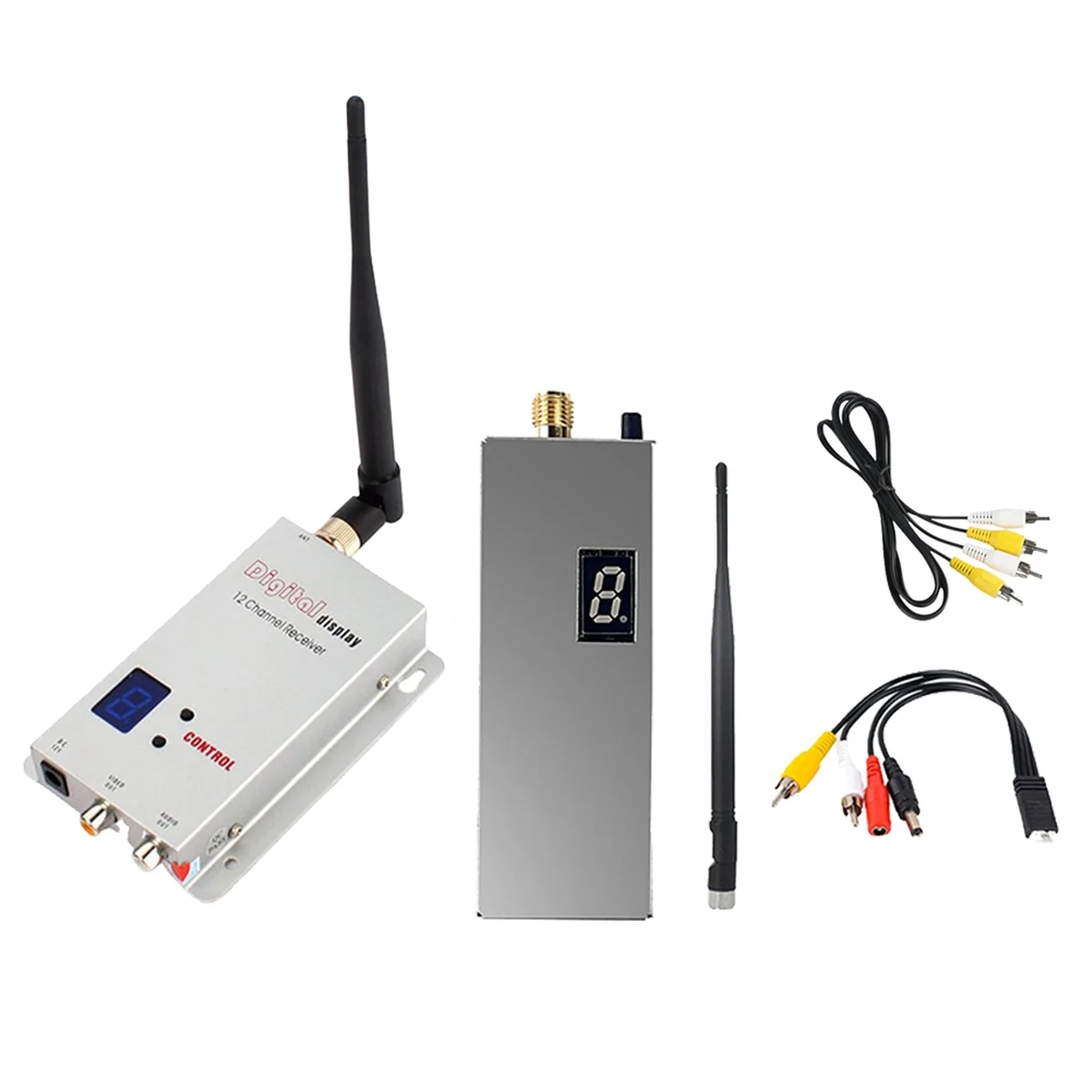 FPV 1.2G 1.5W VTX VRX Kit 8CH 1500mW FPV Video Transmitter Receiver with Antenna -92dbm for Long Range FPV RC Drone