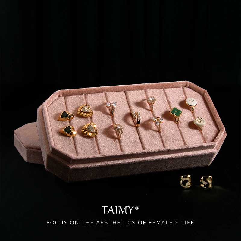 TAIMY Plush Velvet Rings Holder with Lid Jewelry Box Dress Tables Cabinets Women Girls Drawer Ring Holder Pink Packaging Box