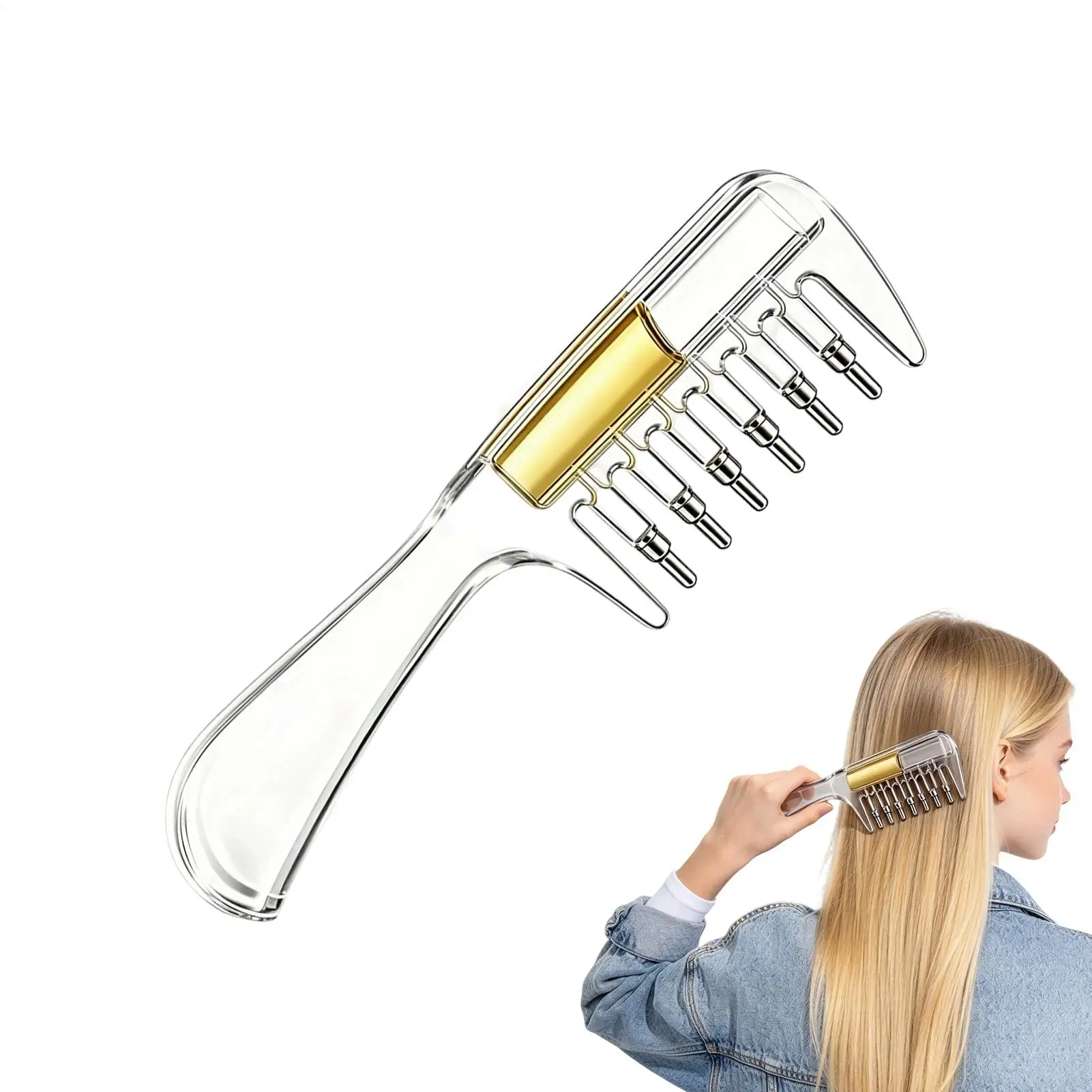 Transparent Essential Oil Applicator Massage Comb With Built-In Liquid Reservoir Rolling Metal Teeth Massage Comb For Hair Care