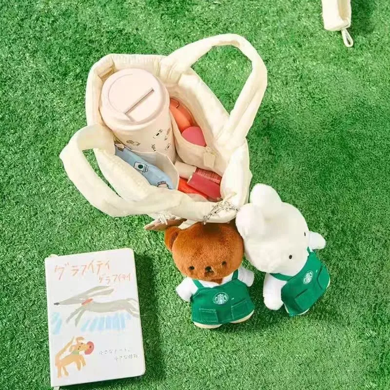 2025년 신상 귀여운 미피 토끼 다운 토트백 만화 대용량 캐주얼 핸드백 커플 축제 선물