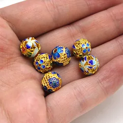 2Pcs Copper Alloy Drip Oil Cloisonne Flower Round Loose Spacer Beads Charm For DIY Handmade Jewelry Making Bracelet Accessories