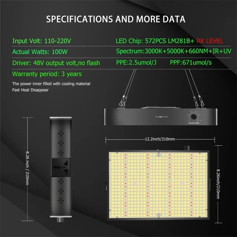 Imagem -06 - Qkwinled-espectro Completo Regulável Lâmpada Led Plantas Estufa Interior Crescer Caixa Mudas Veg Bloom 200w