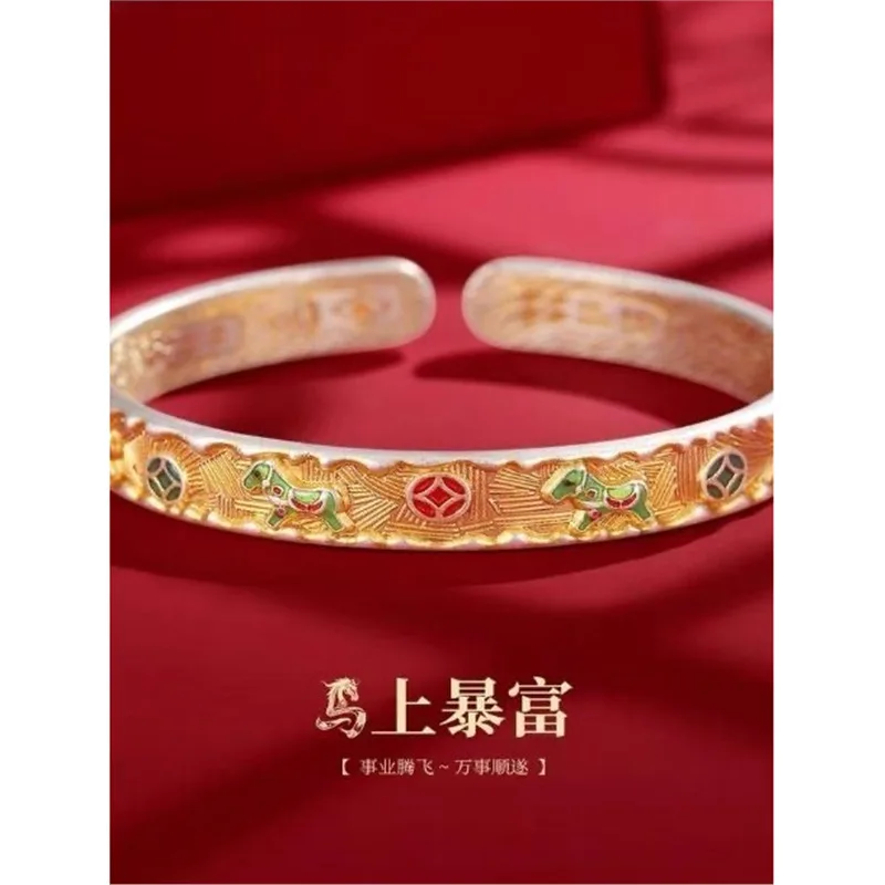 Bracelet Women Silver S999 Style Enamel Jewelry Girlfriend