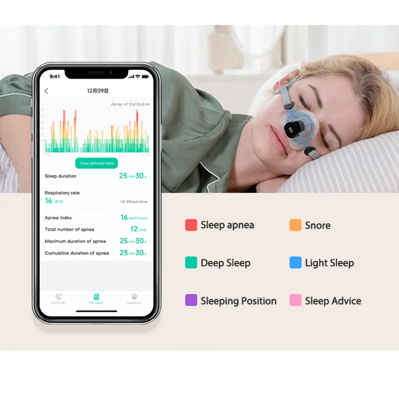 

Sleep Apnea Monitoring Wearable Respiratory Breathing Snoring Sleeping Cycle Monitoring Magnetic Charging Sleep Apnea