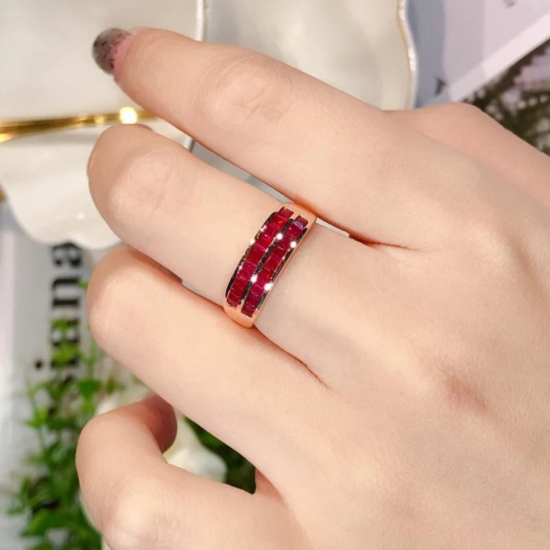 Classic Design Double Layer Ruby Classic Smooth Rings for Women Exquisite Fashion Light Luxury Banquet Silver Jewelry Adjustable