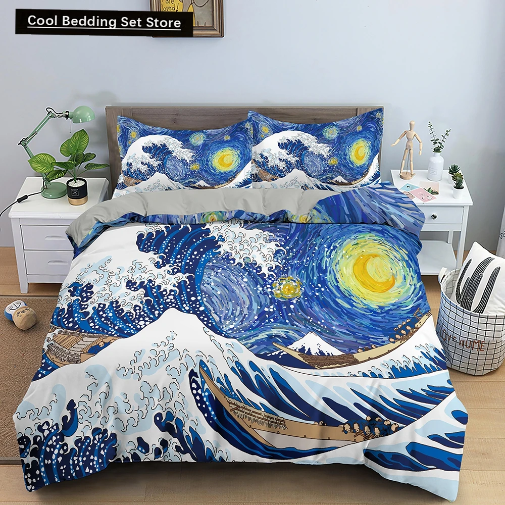 

Ocean Wave Bedding Set 3D Abstract Art Duvet Cover King/Queen Size with Pillowcase Watercolor Style 2/3pcs Polyester Quilt Cover