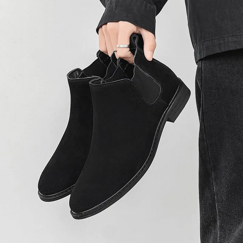 

Spring Autumn New Men Genuine Leather Casual Shoes Designer Pointed Toe Dress Shoes Classical Chelsea Boots