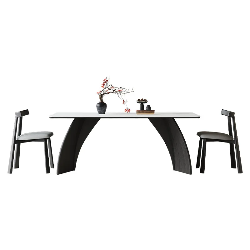 

French retro Delifeng solid wood rock slab dining table Modern simple rectangular rock slab household