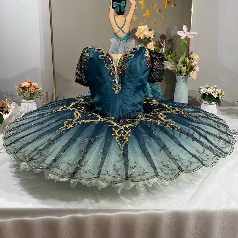 New model launched customized cyan gradient Esmilla Sleeping Beauty ballet TUTU gauze skirt professional performance competition