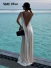 Backless Satin Long Sling Dress Women V Neck Sleeveless Slit Solid Sexy Party Dresses 2026 Summer Lady Vacation Evening Robes