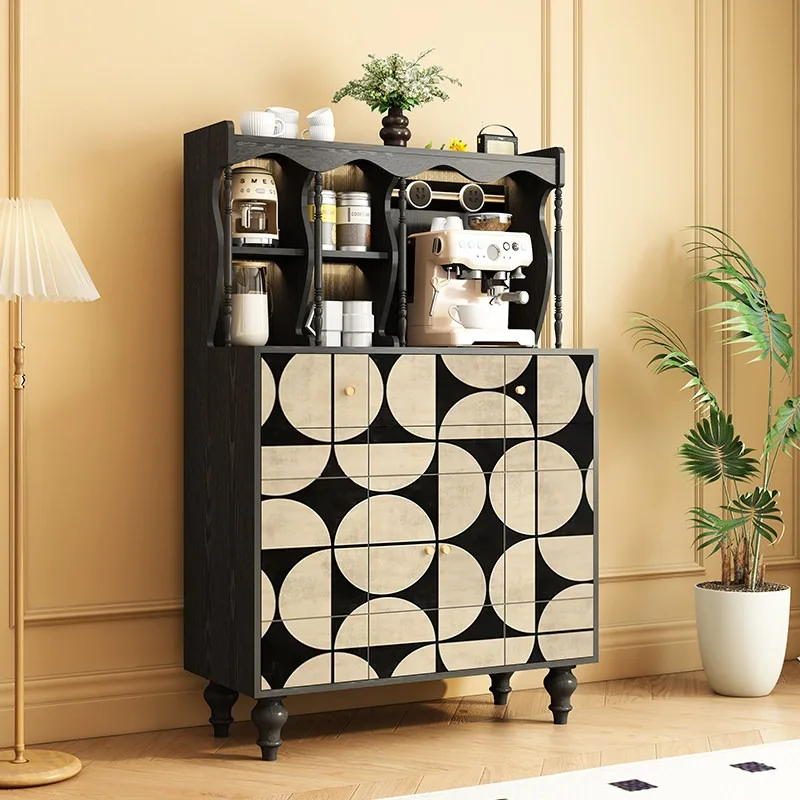 French retro style solid wood drawer side cabinet, double door tea cabinet, living room wall locker