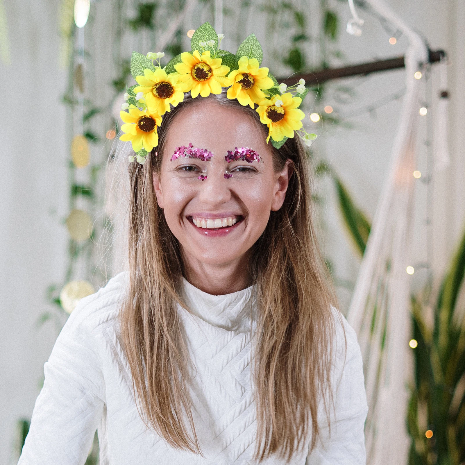 

Simulated Garland Head Hoop Flower Crown Bridesmaid Headpiece Sunflower Headbands for Women Party Wedding Photo Prop Bohemian