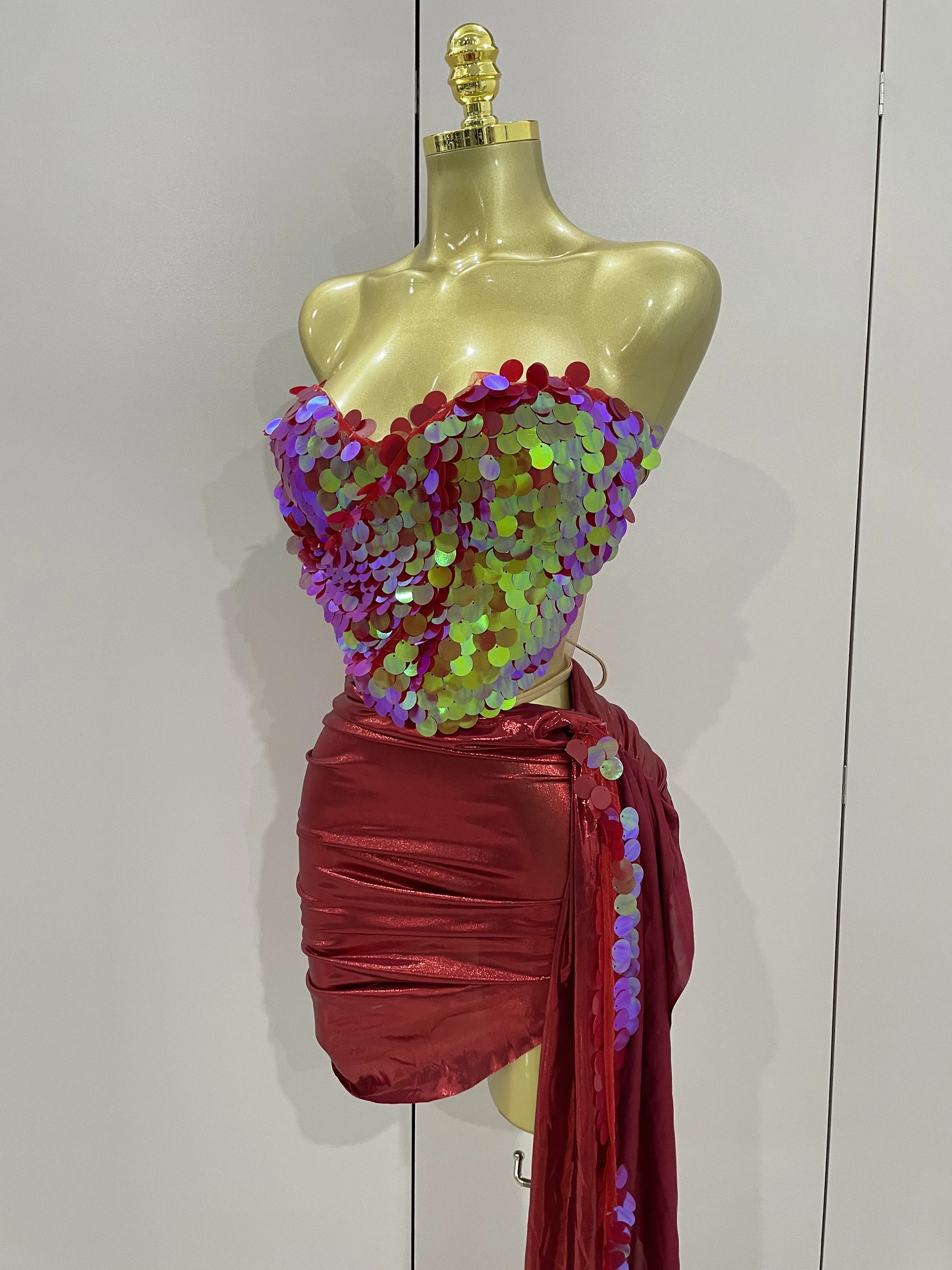 Sexy Sequin Strapless 2 Stuks Bodycon Mini Jurk 2025 Nieuwe Vrouwen Vieren Verjaardagsfeestje Bar Zanger Nachtclub Toneelkostuum