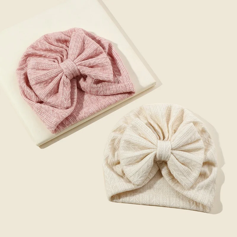 2pcs/pack Cute Baby Turban Hat Big Bowknot Newborn Hat Soft Elastic Kids Head Wraps Beanie Headwrap Kids Hat Turban Bonnet H092