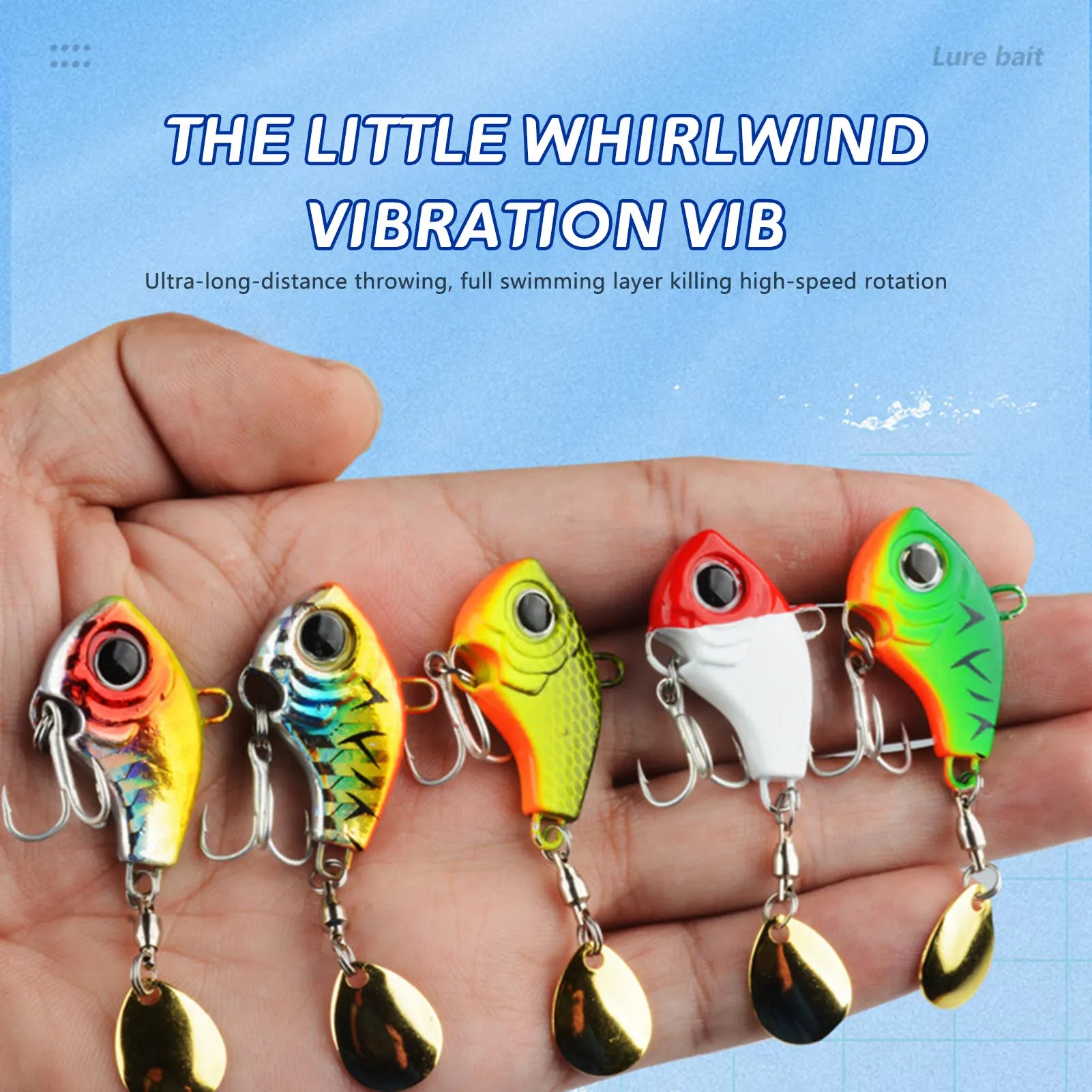 

5pcs VIB Fishing Lures Glitter Spinner Metal Fake Bait For Freshwater Saltwater Artificial Simulated 3D Eyes Luring Fishing Hook