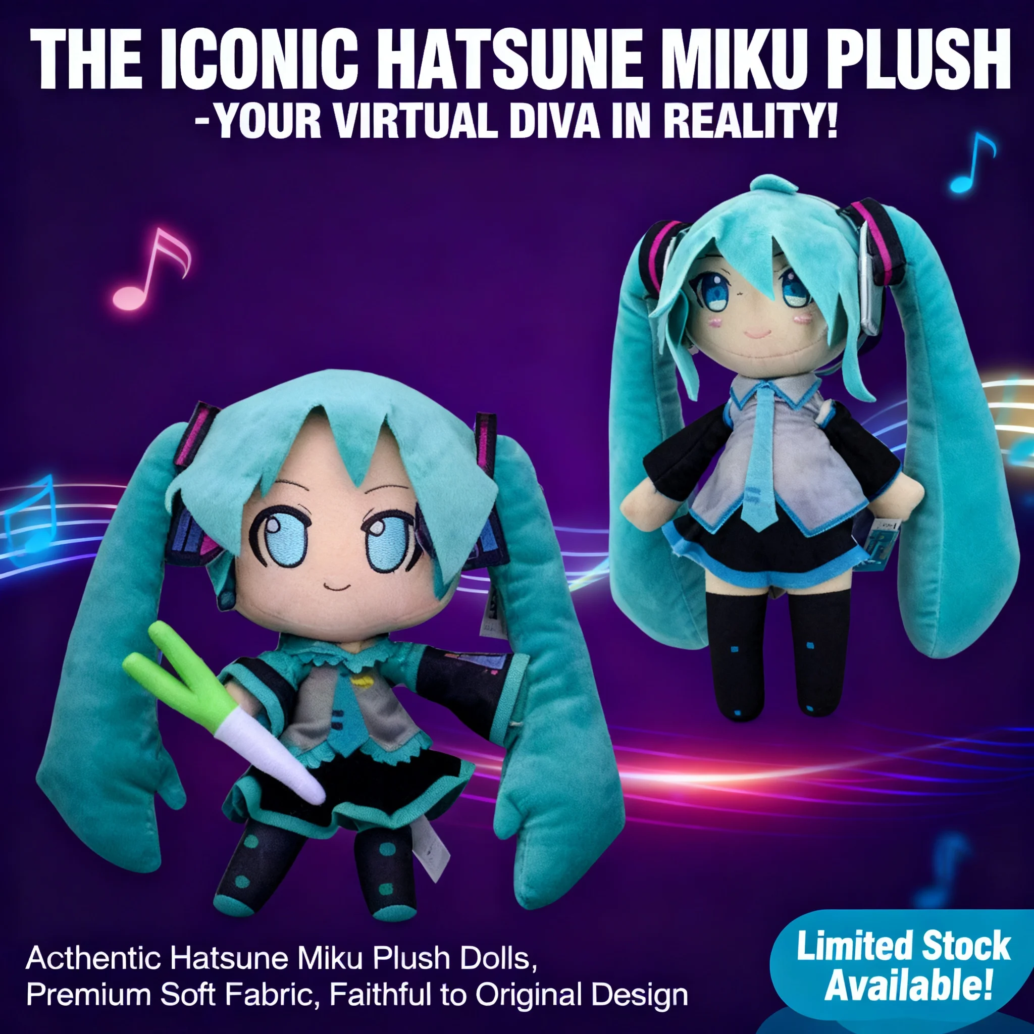 

Standing Miku with Green Onion Plush Doll Cartoon Anime Stuffed Toy Claw Machine Prize Cute Collectible Figure Gift for Fans