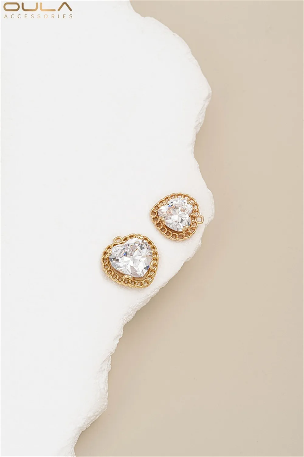 

1PCS 14K Gold-plated Chain Frame with Round Heart-shaped Water Drop Zircon Pendant, Diy Bracelet, Earring Accessory