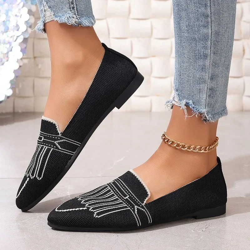 Women's loafer Shoes Luxury 2024 Knitted Slip On Trainers Female Ballet Flats Ladies Zapatos De Mujer