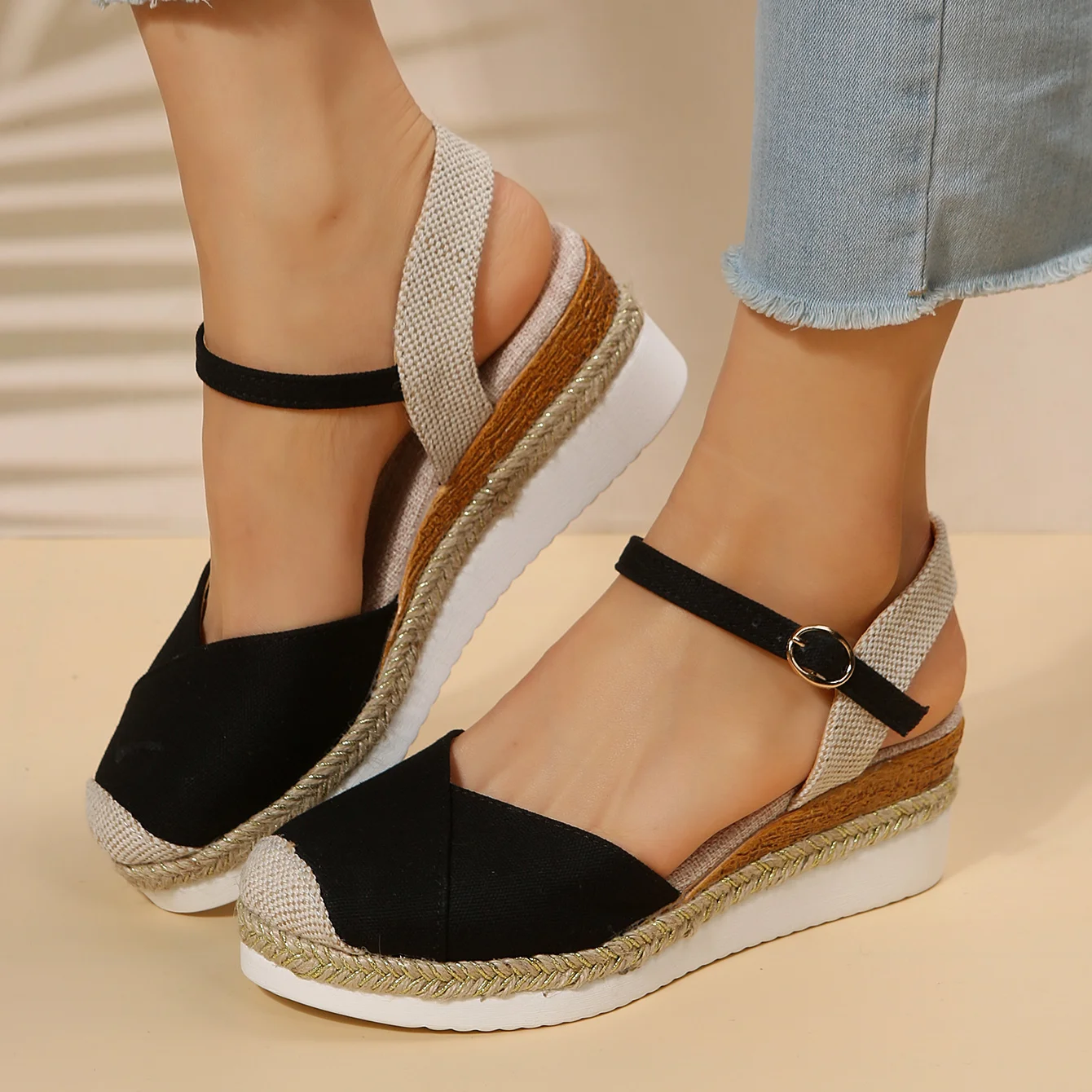 Women Closed Toe Wedge Sandals Women Summer Buckle Strap Gladiator Shoes Woman Fashion Espadrilles Platform Sandalias Mujer 2024