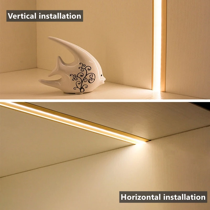 45 درجة الإضاءة المائلة جزءا لا يتجزأ من إضاءة الخزانة قناة LED الألومنيوم الشخصي الخطي قطاع ضوء خزانة الرف طبقة مصباح شريطي