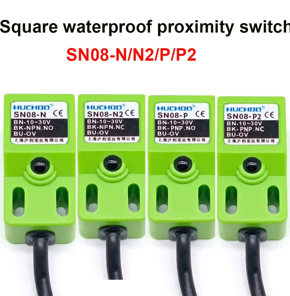Waterproof Square Proximity Switch SN08-N/P/N2/P2 Three Wire NPN Normally Open Closed PNP Metal Sensor 24V
