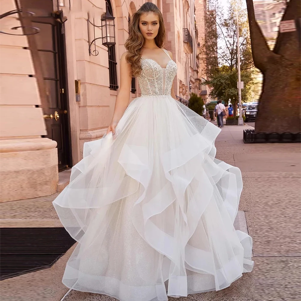 

Sexy Off Shoulder Sleeveless Sparkling Simple Backless Mopping Wedding Dresses Beautiful For Women Elegant A-line Bride Dresses