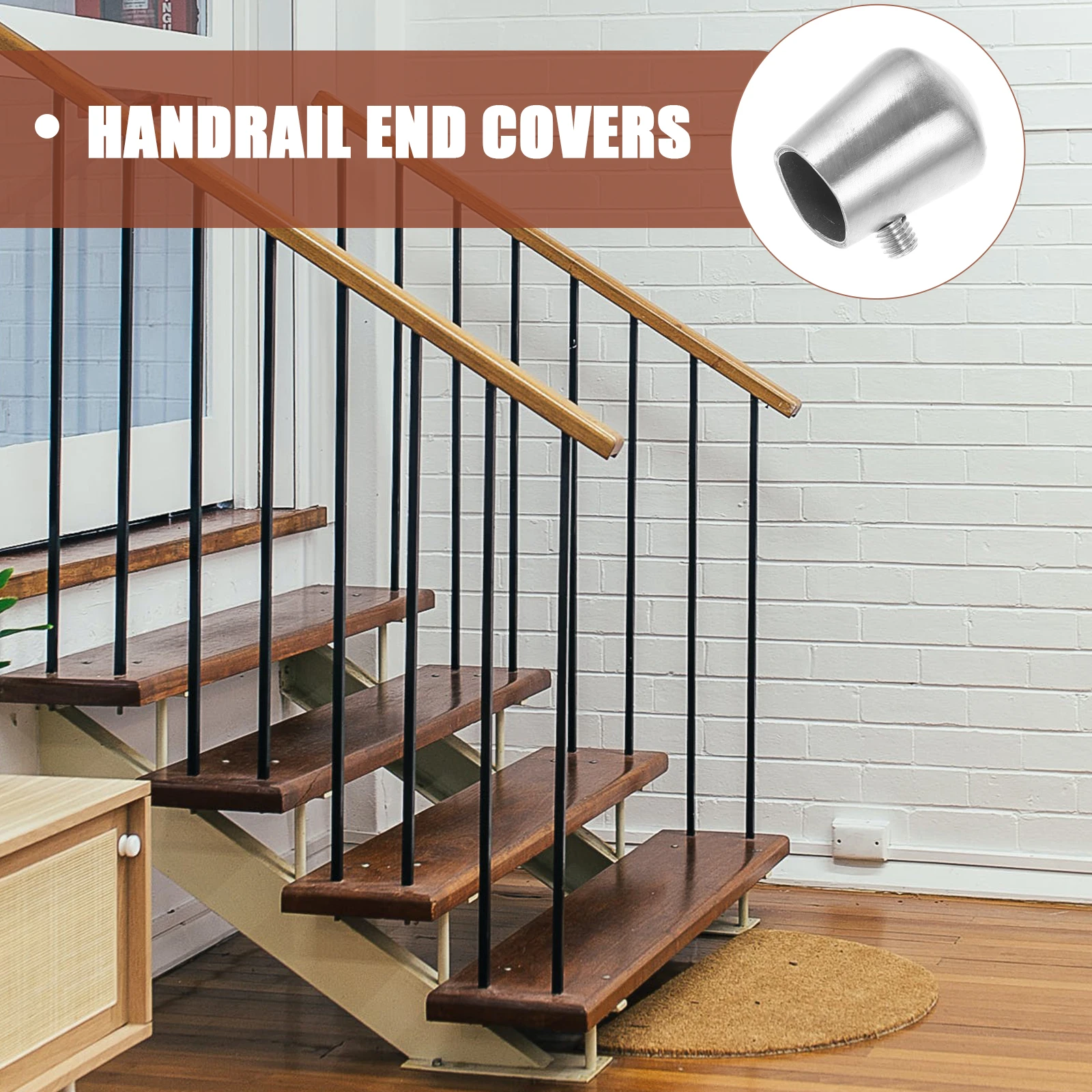 2pcs Handrail Extension Connector Stainless Steel Anti-Rust Metal Hole Plugs Decorative Trim Staircase Fencing Tubing Protector