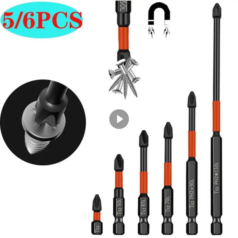 5/6Pcs PH2 Magnetic Cross Bit Set Phillips Impact Batch Head Anti Non-slip WaterProof Hardness Screwdriver Bit Screw Driver Tool