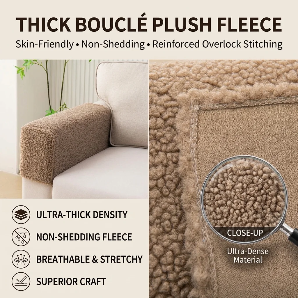 Stretch Teddy Fleece Sofa Armrest Covers Soft Sherpa Couch Arm Protector Washable Slipcovers for Living Room Armchair