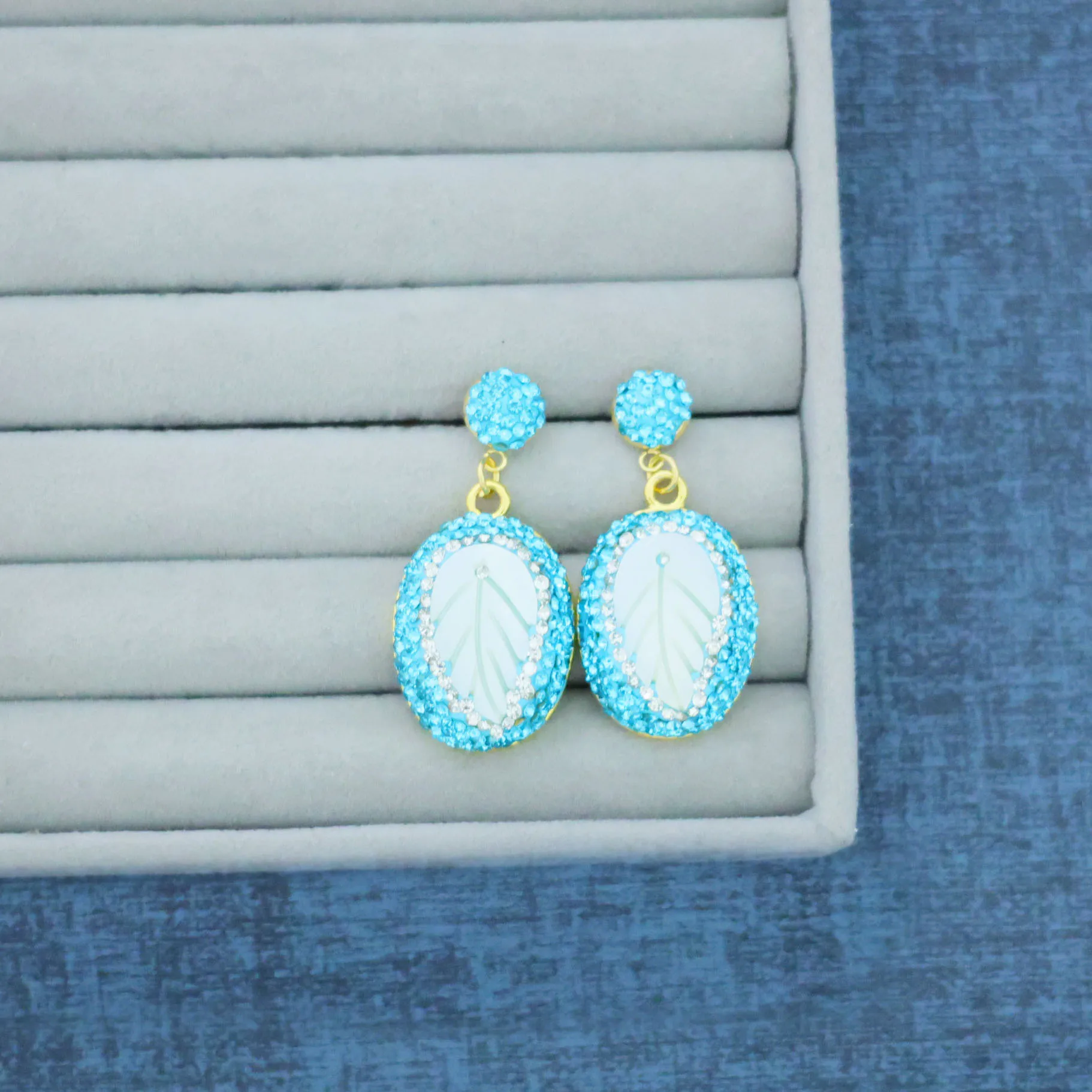 Natural shell fritillary hand-carved leaves DIY European and American personality fashion earrings necklace ring set - view 3