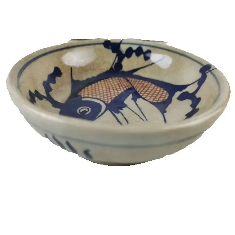 Chinese Old Porcelain Collectibles Fish Patterned Bowls And Plates Blue White Glaze Red inside Vintage Kitchenware Home Decor
