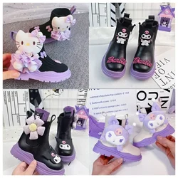 Anime Sanrios Kuromi Hello kittys Plush Doll Children's Cute Martin Boots Kawaii Fashion PU Short Boots Cartoon Princess Shoes