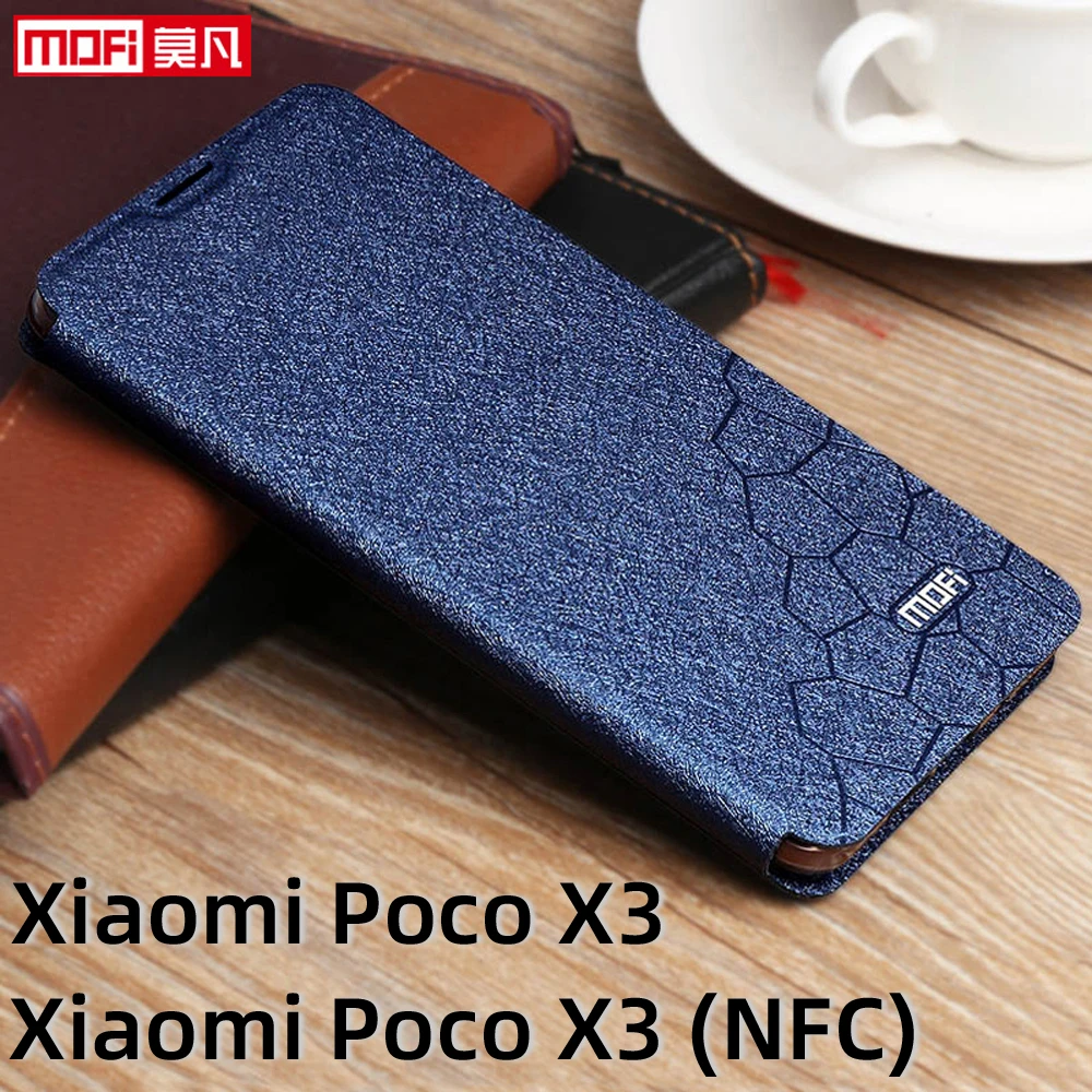 

Чехол с откидной крышкой для xiaomi poco x3 nfc, кожаный чехол с подставкой, PU, Mofi, роскошный мягкий силиконовый чехол, блестящий чехол для xiaomi poco x3, деловой чехол
