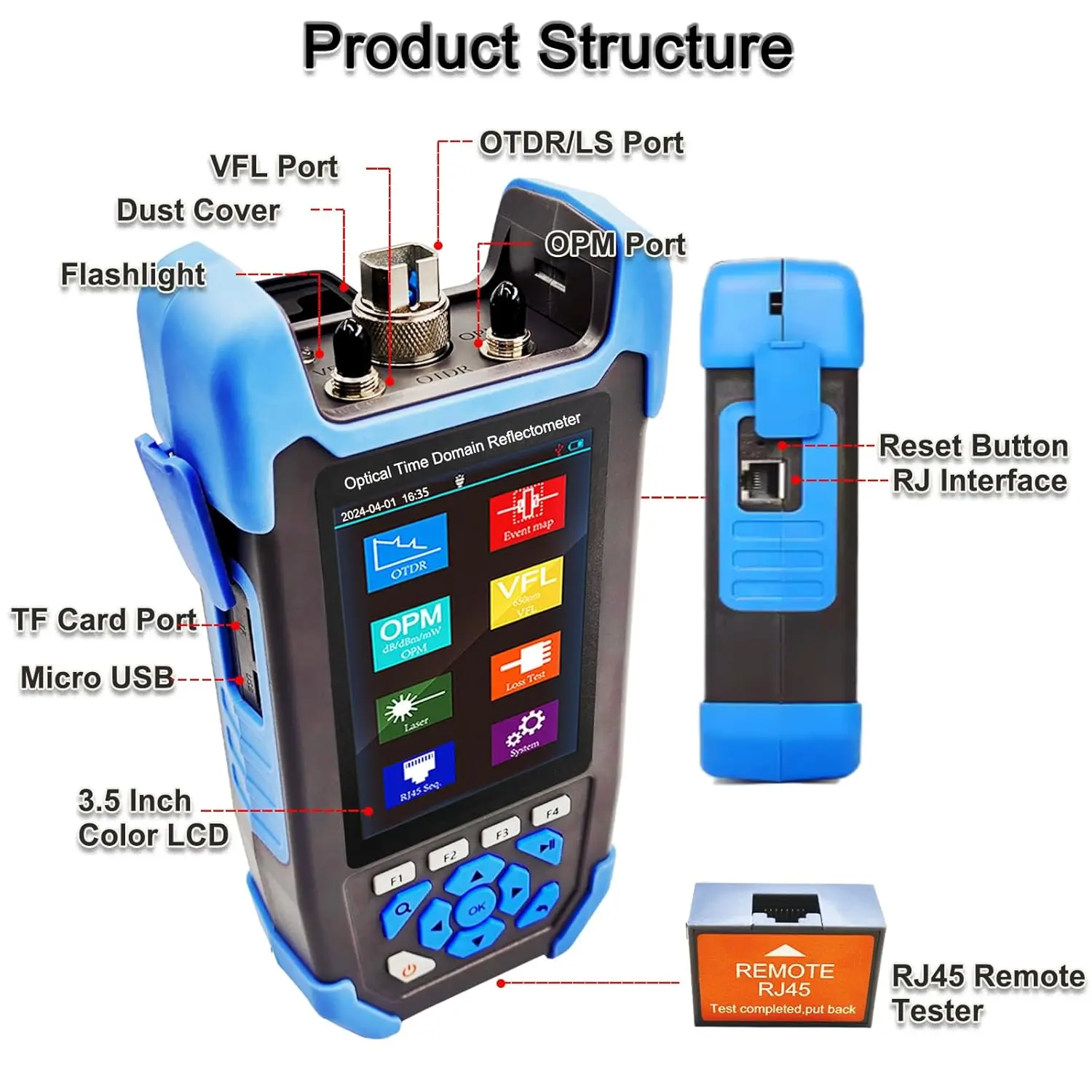 OTDR Optical Fiber Tester Mini-Pro SM 1310/1550nm Battery Powered USB RJ45 Port Network Cable Tester VFL Fiber Optic Equipment