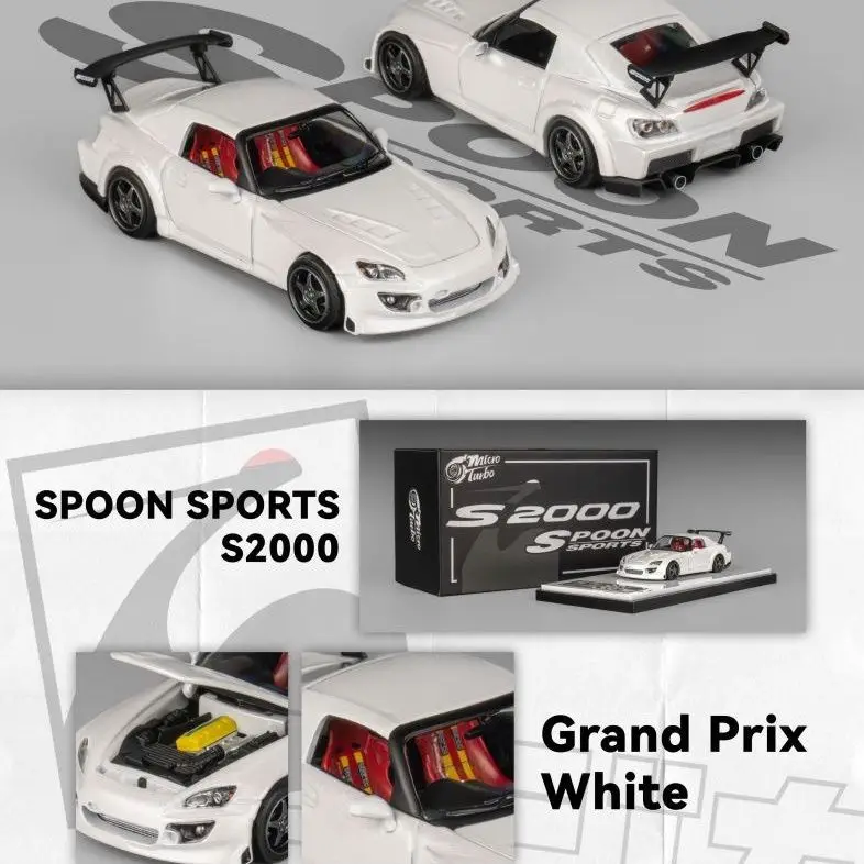 MT Micro Turbo 1:64 Honda S2000 Spoon Metal White Open Lid Alloy Car Model