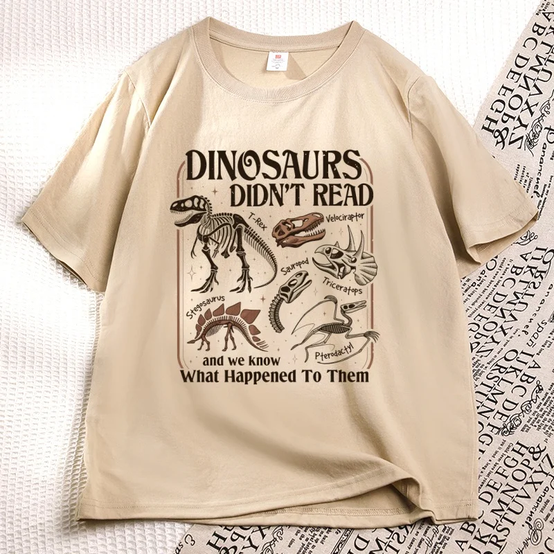 Dinosaurs Didn't Read T Shirt Comfortable Dinosaur T-Shirt Funny Science Tee Unisex Retro Short Sleeve Round Neck Tees