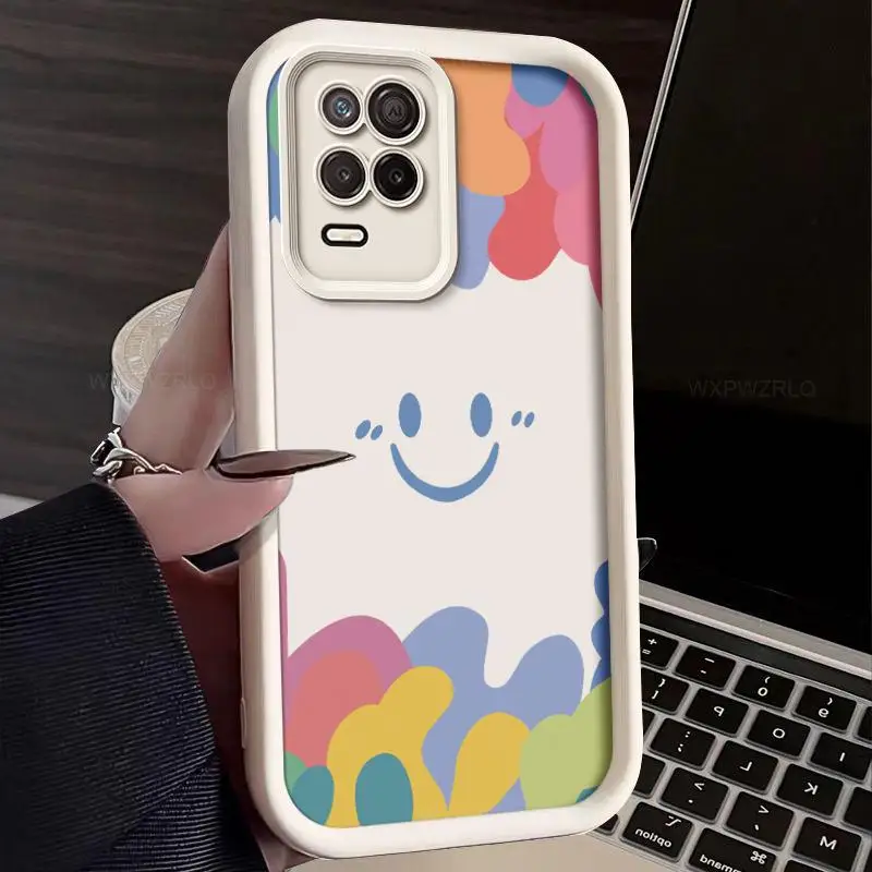 Smiley Face Phone Case For realme Q3 Narzo 30 Q3i 8 V13 8s Graffiti All Inclusive Shock-absorbing Silicone Soft Back Cover