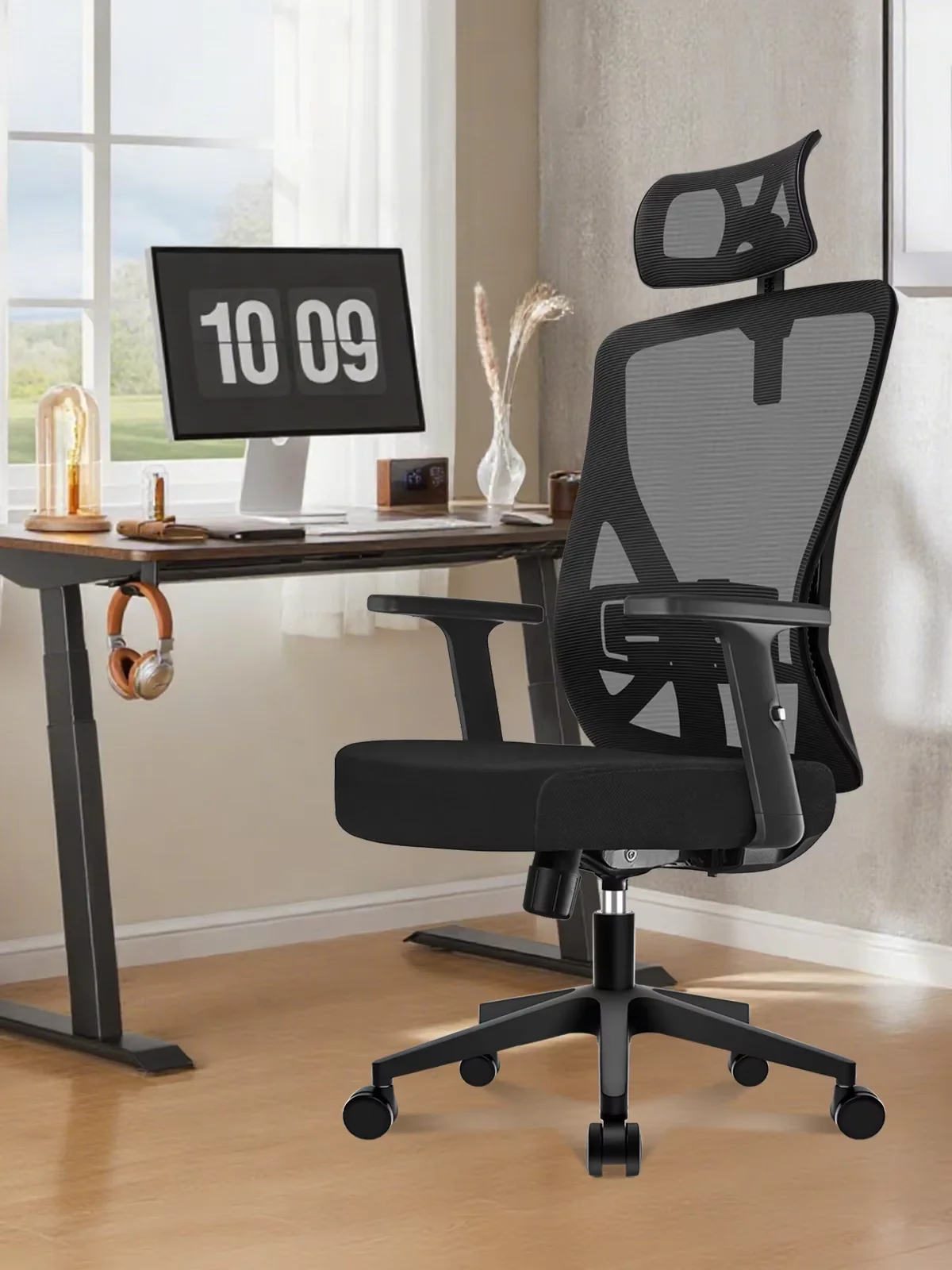 Ergonomischer Bürostuhl Netz-Computerstuhl mit Verstellbarer Kopfstütze Lendenwirbelstütze 90° ° -130 °   Verstellbarer Hochlehner-Drehstuhl 150kg