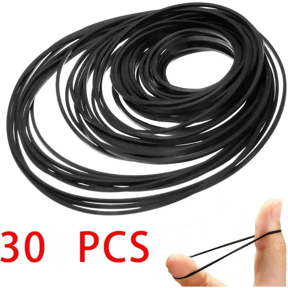 30 Peças de Correias de Transmissão de Borracha Preta Quadrada de 1mm de Comprimento Misto para Deck de Cassete, Walkman e Toca-Discos