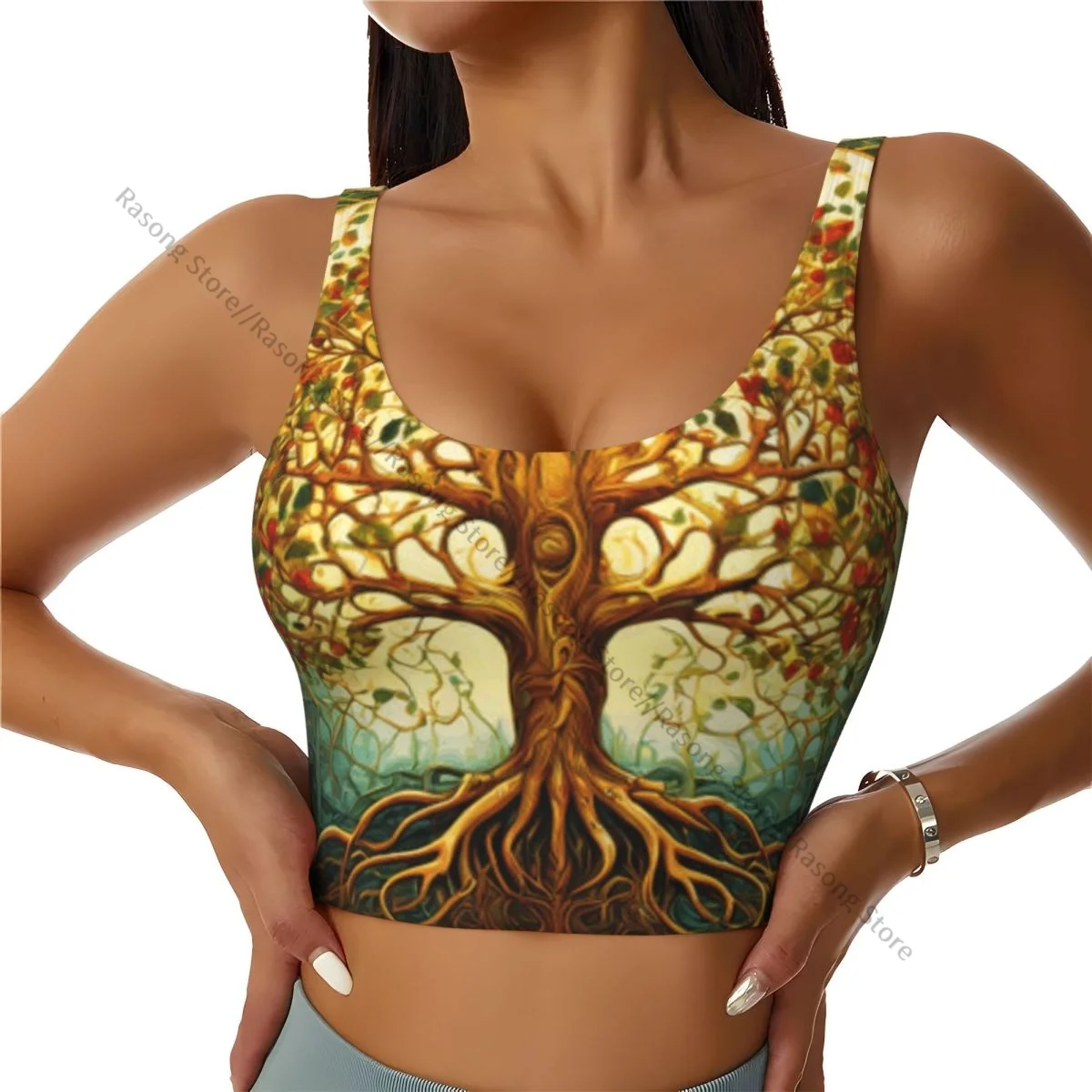 Sports Bra Women Running Yoga Clothes Vest Tree Of Life With Roots And Swirling Branches Gathering Fitness Vest