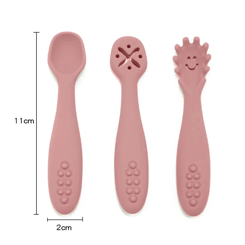 3PCS Baby Silicone Pre Spoon BPA Free Soft Training Spoons with Chewable Handle Multi-purpose Silicone Cutlery for Toddler Kids