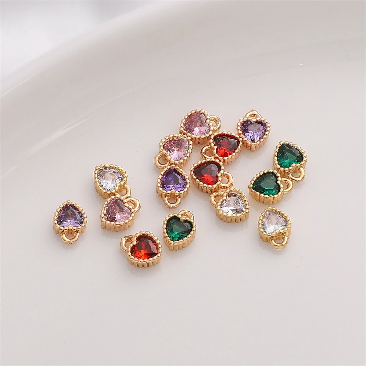 1pc 14K Gold Plated Brass Zircon Exquisite Heart Charm Penant for Women\'s Earring Bracelet Necklace Jewelry Making Findings