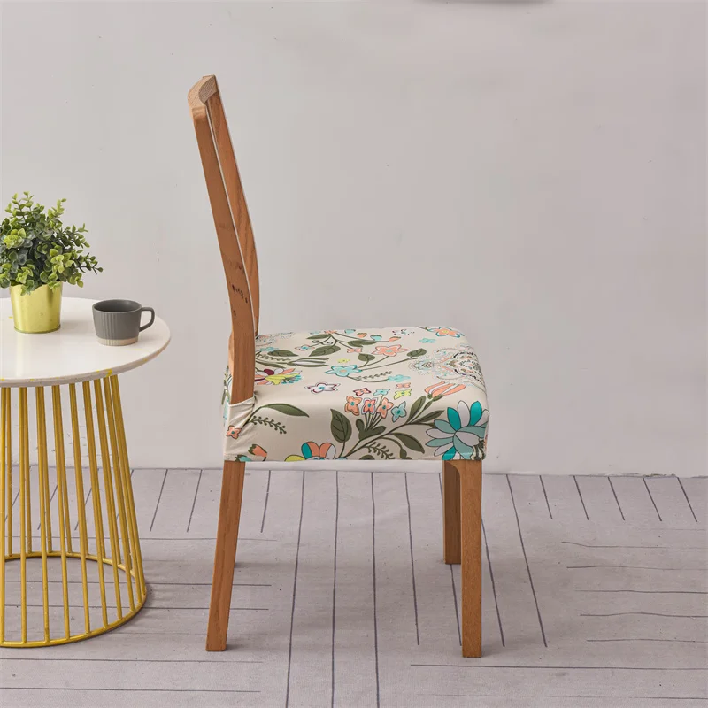 1pc Chair Cover Non-slip Stretch Chair Cushion Cover Washable Rustic Style Printing Dining Chair Cover for Home Hotel Party