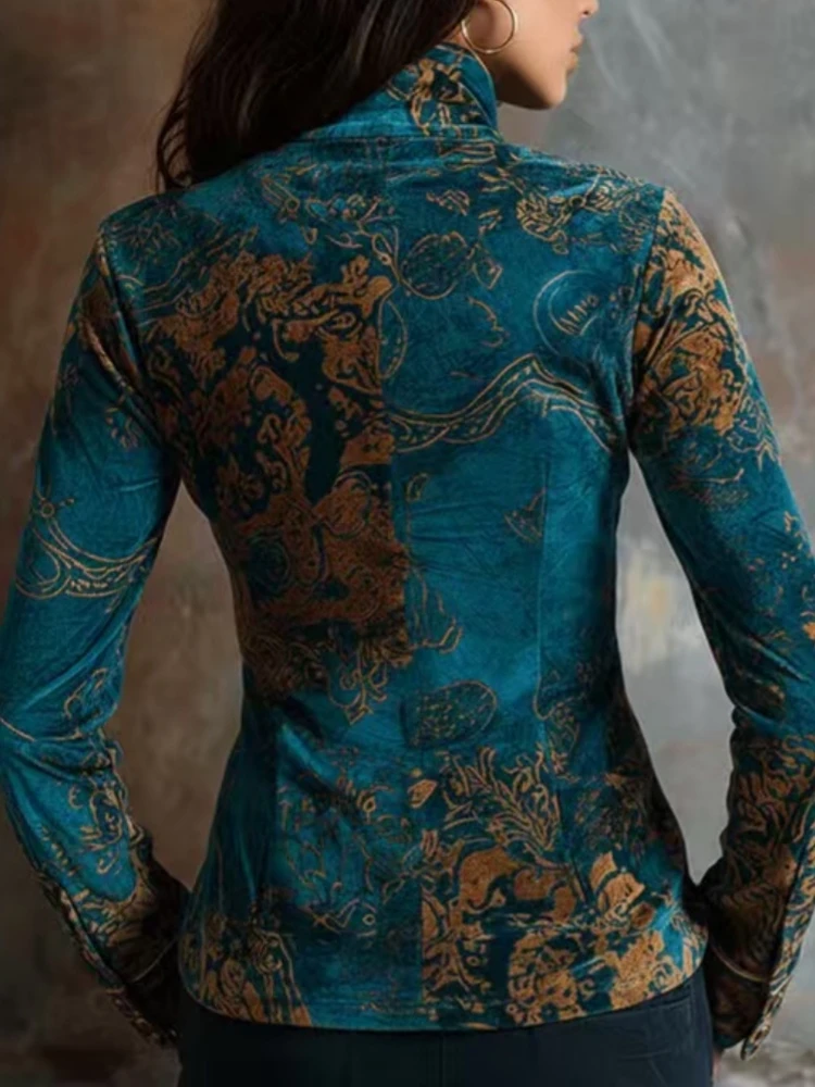 Vintage Flower Printed Long Sleeve Women Shirt Blouse Retro Single Breasted Slim Fit  Autumn Shirt Top 2026 New Bohemian Blouse