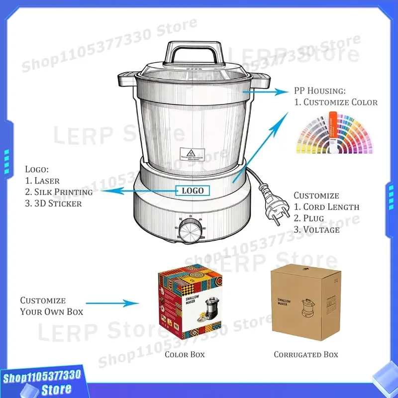 800W Electric Fufu Maker 6L 12L Capacity Household Commercial Yam Pounding Machine African Swallow Dough Mixer 220V Premium