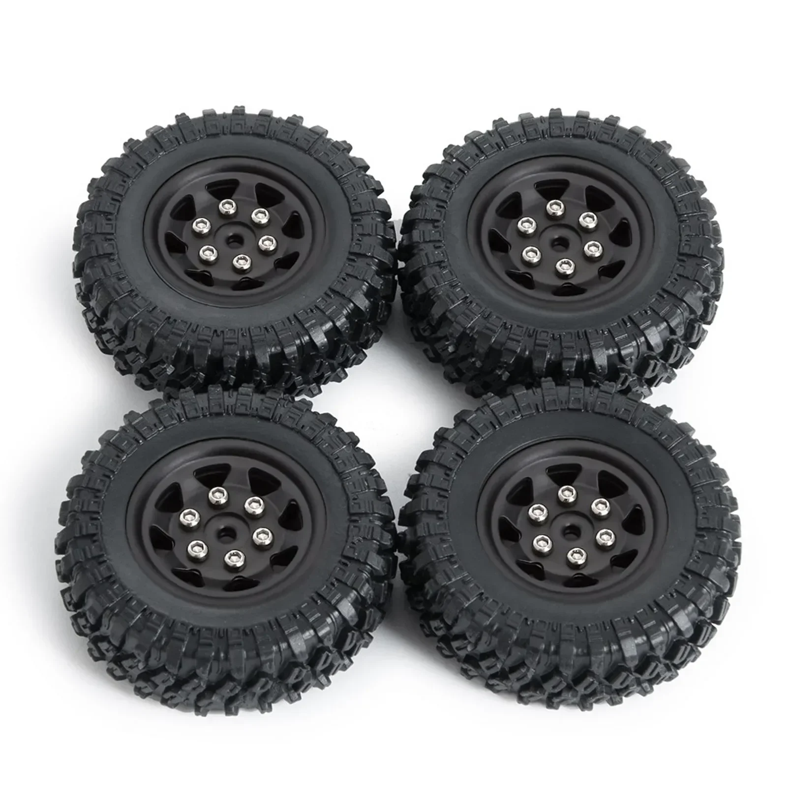 4PCS 49*18mm Beadlock Micro Crawler Wheel Rims Tires Set for 1/24 RC Crawler Car Axial SCX24 90081