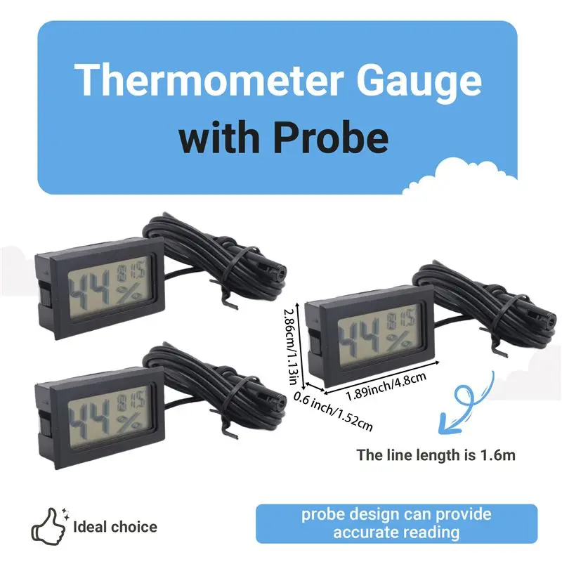 ABJT-Digital Thermometer Hygrometer With Probe Indoor Temperature Humidity Meter Hygrometer Gauge For Incubator Reptile Plant