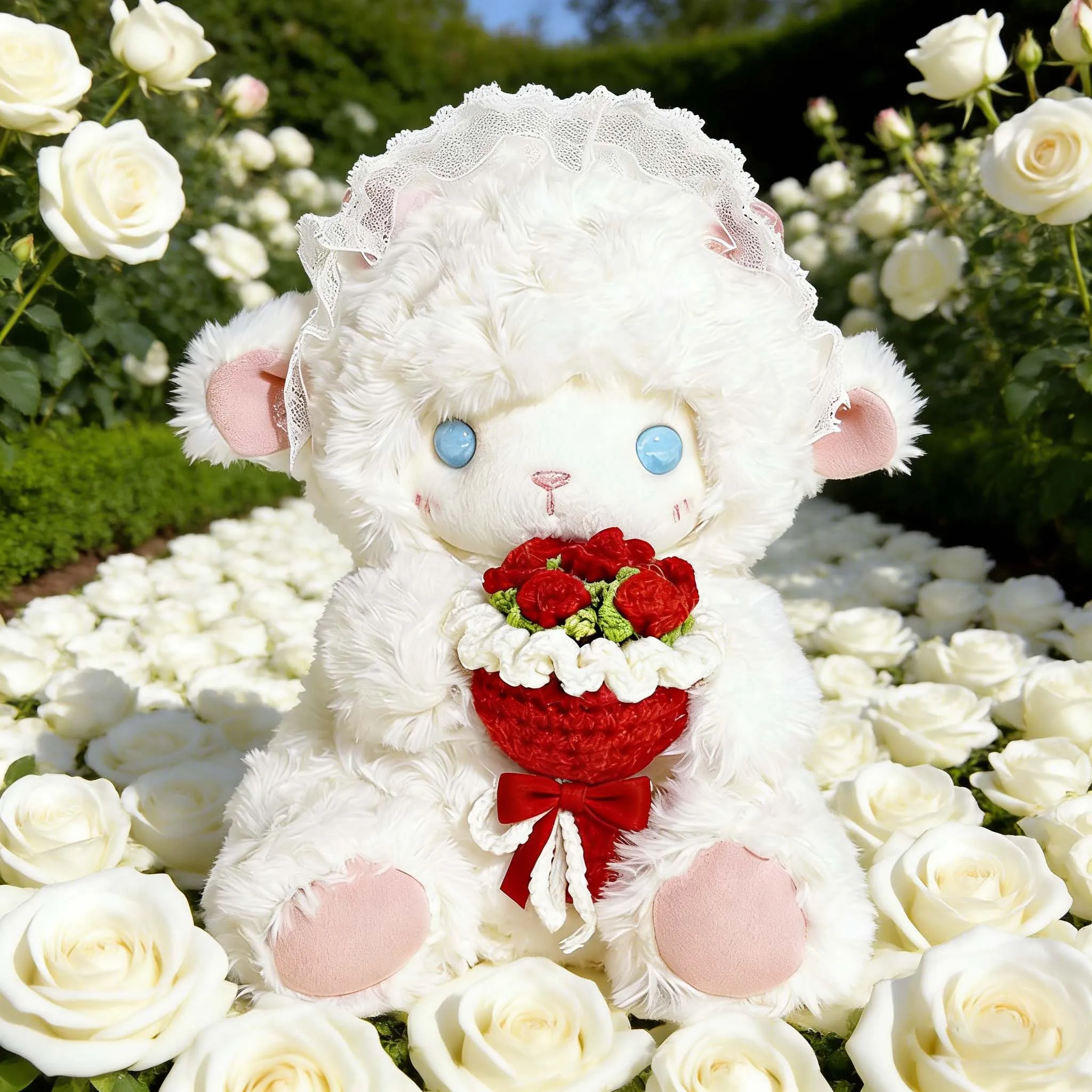 

Милая кружевная повязка на голову с плюшевой овечкой, мягкая игрушка-ягненок, кавайная пушистая плюшевая кукла-животное, подарок для детей и девочек